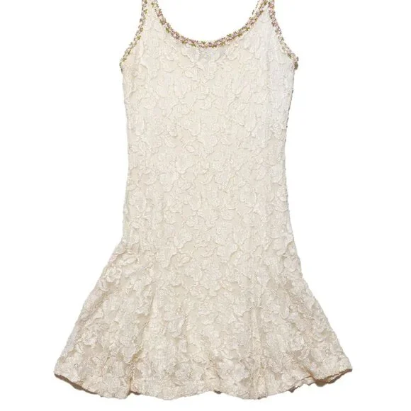 SOLD SOLD SOLD Vintage 90's Betsey Johnson LUXE Ivory Lace Slip Dress - Picture 1 of 15